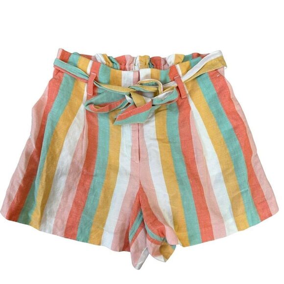 LOFT Paperbag Striped Tie Waist Shorts Sz M Linen blend NWT - Picture 3 of 8